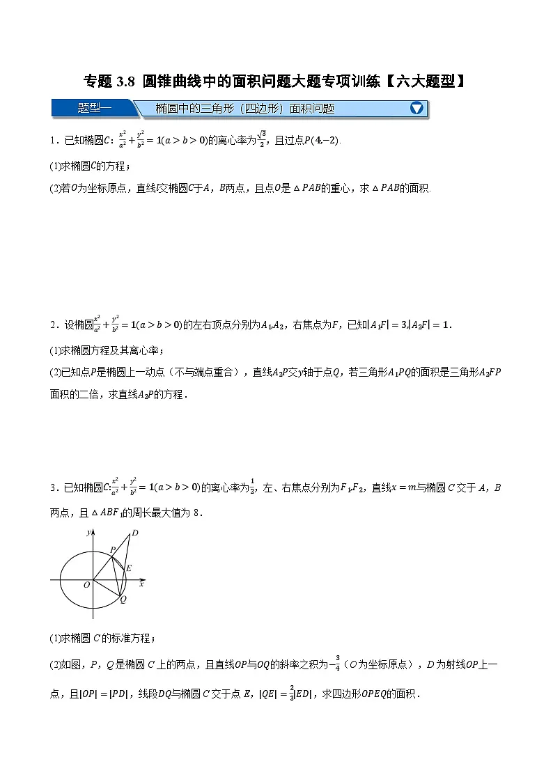 （人教A版）选择性必修一高二数学上册同步题型讲与练专题3.8 圆锥曲线中的面积问题大题专项训练【六大题型】（原卷版）第1页