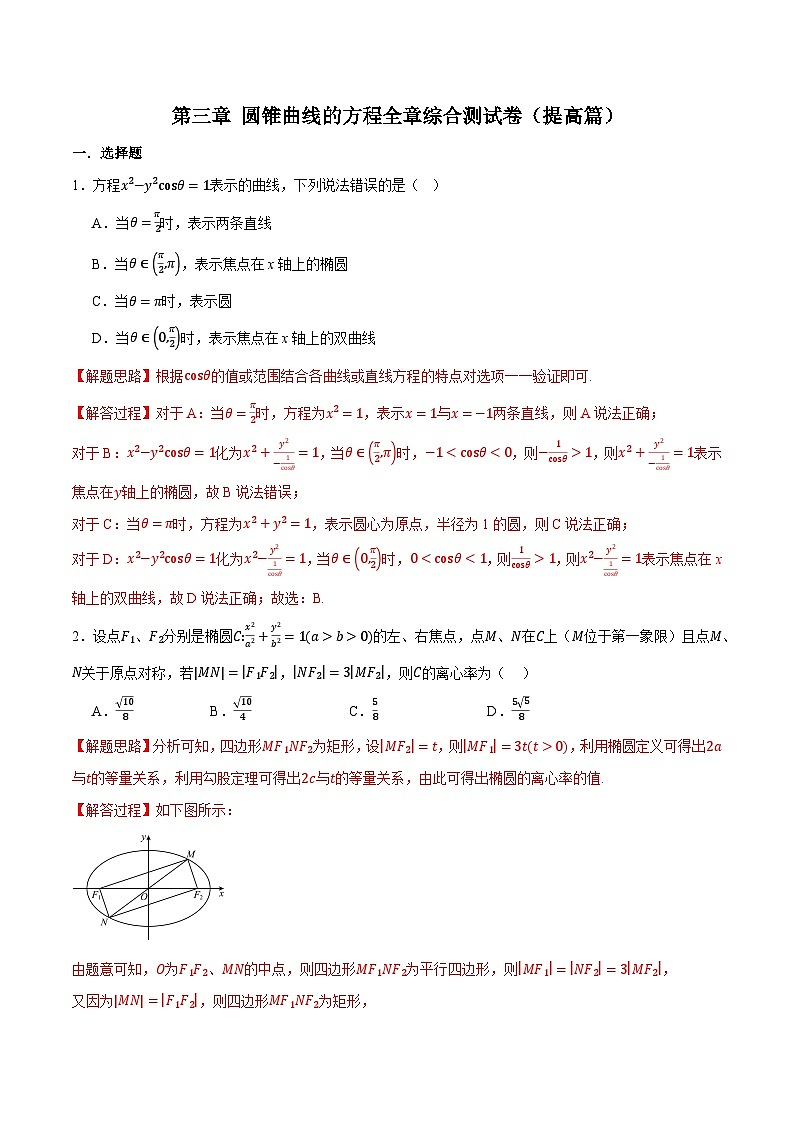 （人教A版）选择性必修一高二数学上册同步题型讲与练专题3.12 圆锥曲线的方程全章综合测试卷（提高篇）（解析版）第1页