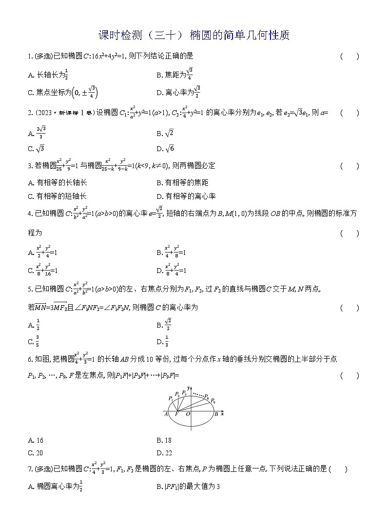 2025-2026学年高二数学（人教A版）选择性必修一课时检测（30）椭圆的简单几何性质（Word版附解析）第1页