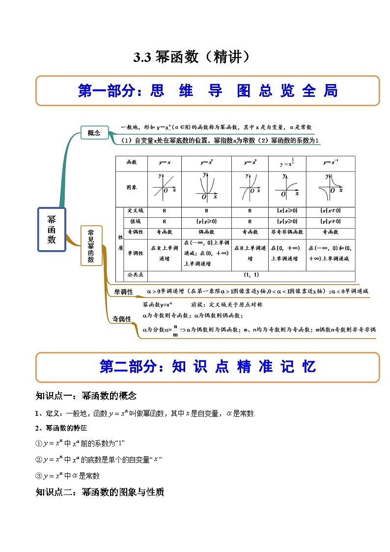 （人教A版）必修一数学高一上册同步讲与练3.3幂函数（原卷版）第1页