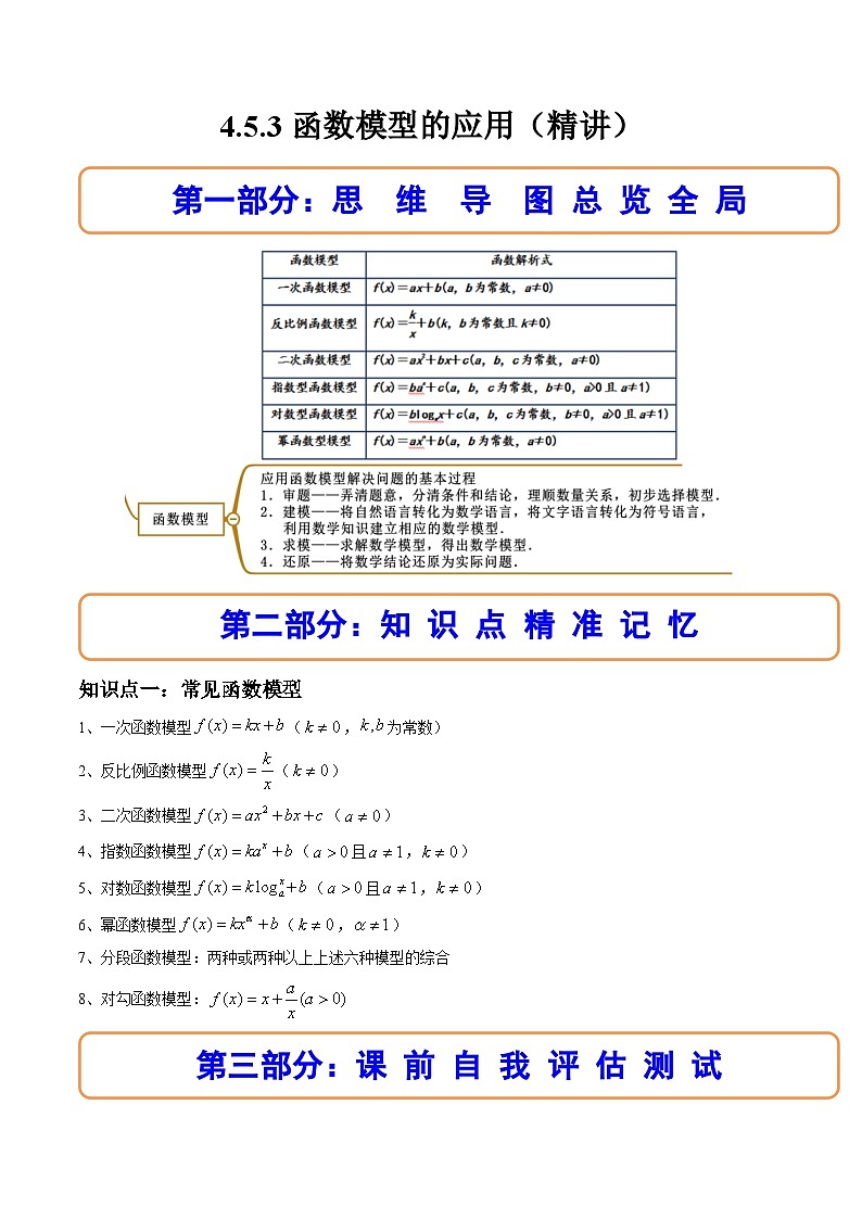 （人教A版）必修一数学高一上册同步讲与练4.5.3函数模型的应用（原卷版）第1页