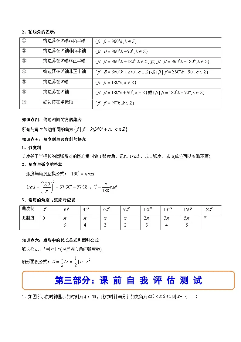（人教A版）必修一数学高一上册同步讲与练5.1任意角和弧度制（原卷版）第3页