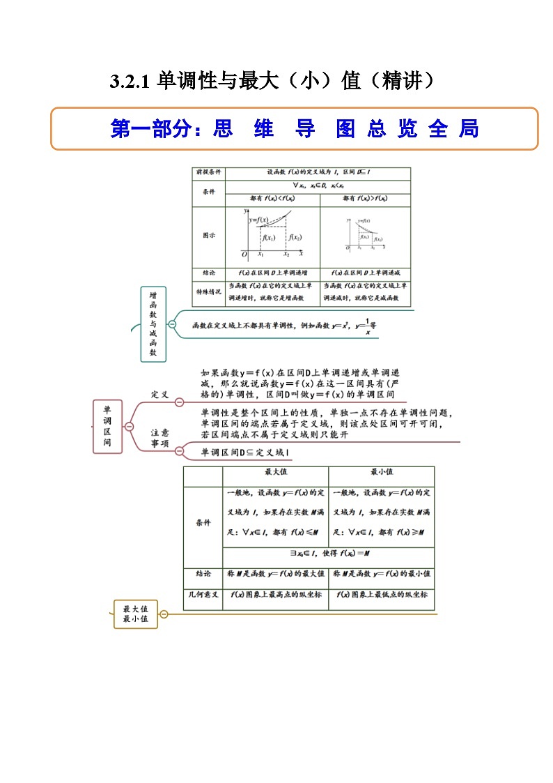 （人教A版）必修一数学高一上册同步讲与练3.2.1单调性与最大（小）值（原卷版）第1页