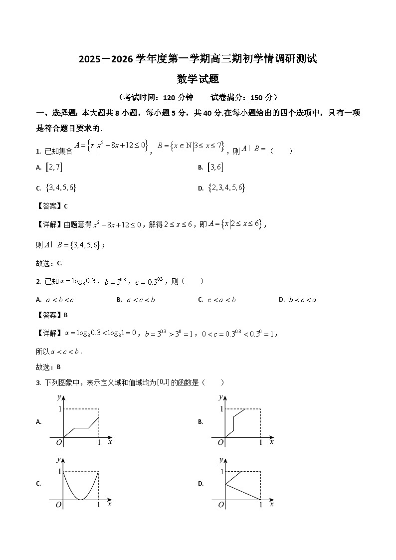 2026扬州高邮高三上学期期初学情调研测试数学含解析第1页