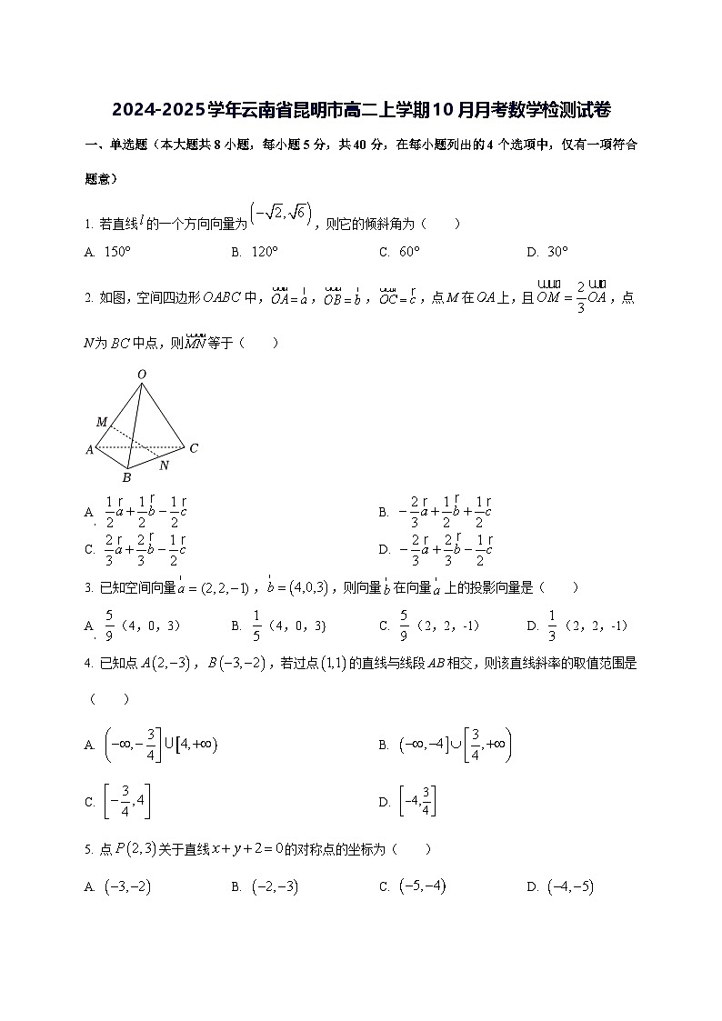 2024—2025学年度云南省昆明市高二上学期10月月考数学试题1[含解析]第1页
