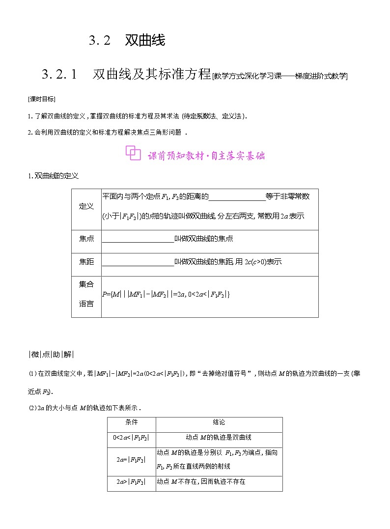 高二数学（人教A版）选择性必修一导学案3-23-2-1双曲线及其标准方程（Word版附解析）第1页