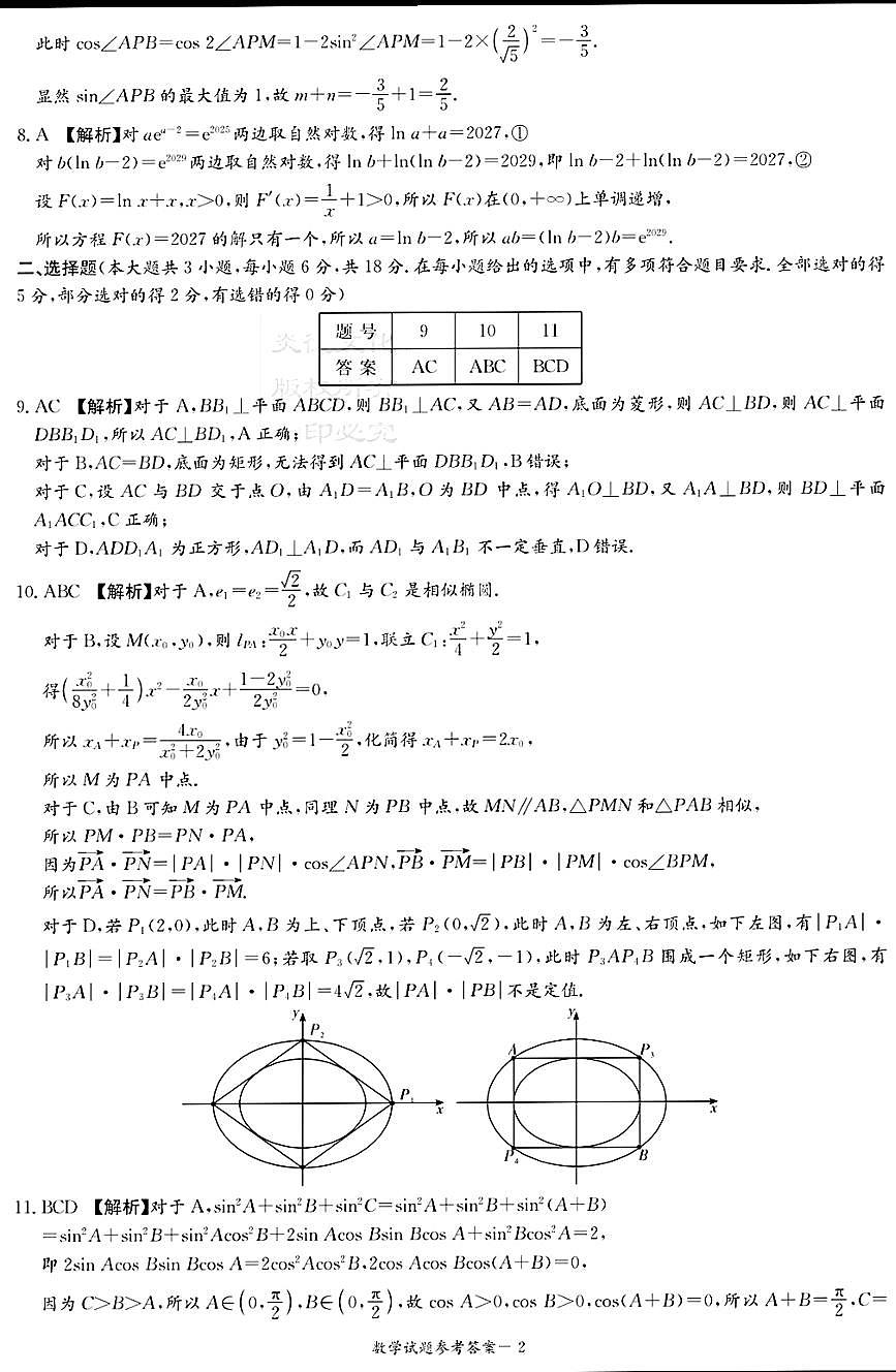 【DW】湖南2026届高三九校联盟第一次联考答案第2页