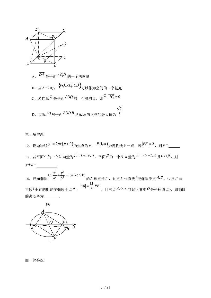 2024~2025学年吉林省长春市高二上学期11月（期中）考试数学试卷（附解析）第3页