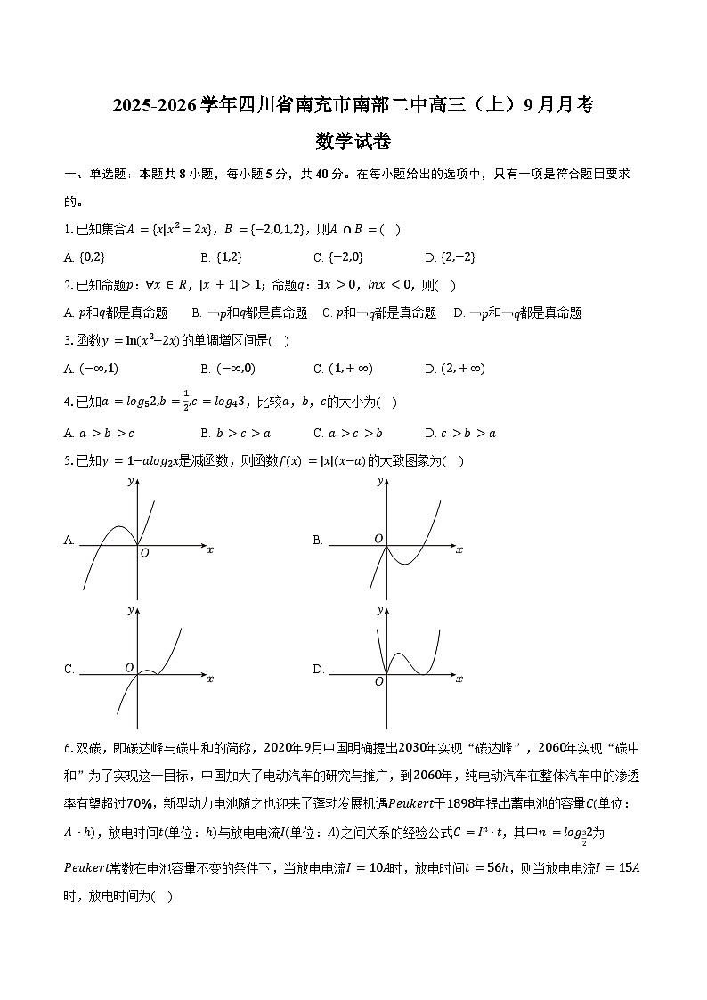 2025-2026学年四川省南充市南部二中高三（上）月考数学试卷（9月份）（含答案）第1页