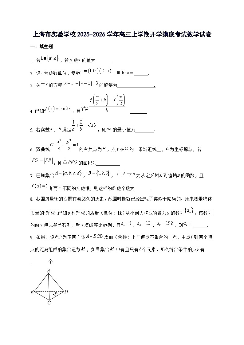 上海市实验学校2025^2026学年高三上学期开学摸底考试数学试题[有答案]第1页