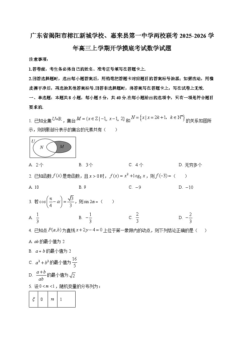广东省揭阳市榕江新城学校、惠来县第一中学两校联考2025~2026学年高三上学期开学摸底考试数学试卷第1页