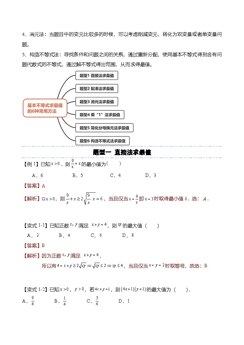 （人教A版）必修一高一数学上册期末复习专题训练不等式专题：基本不等式求最值的6种常用方法（解析版）第2页