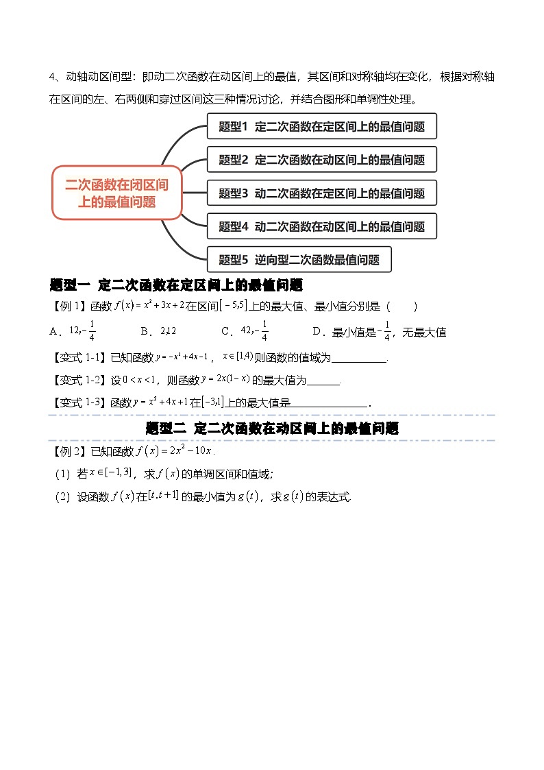 （人教A版）必修一高一数学上册期末复习专题训练函数专题：二次函数在闭区间上的最值问题（原卷版）第2页