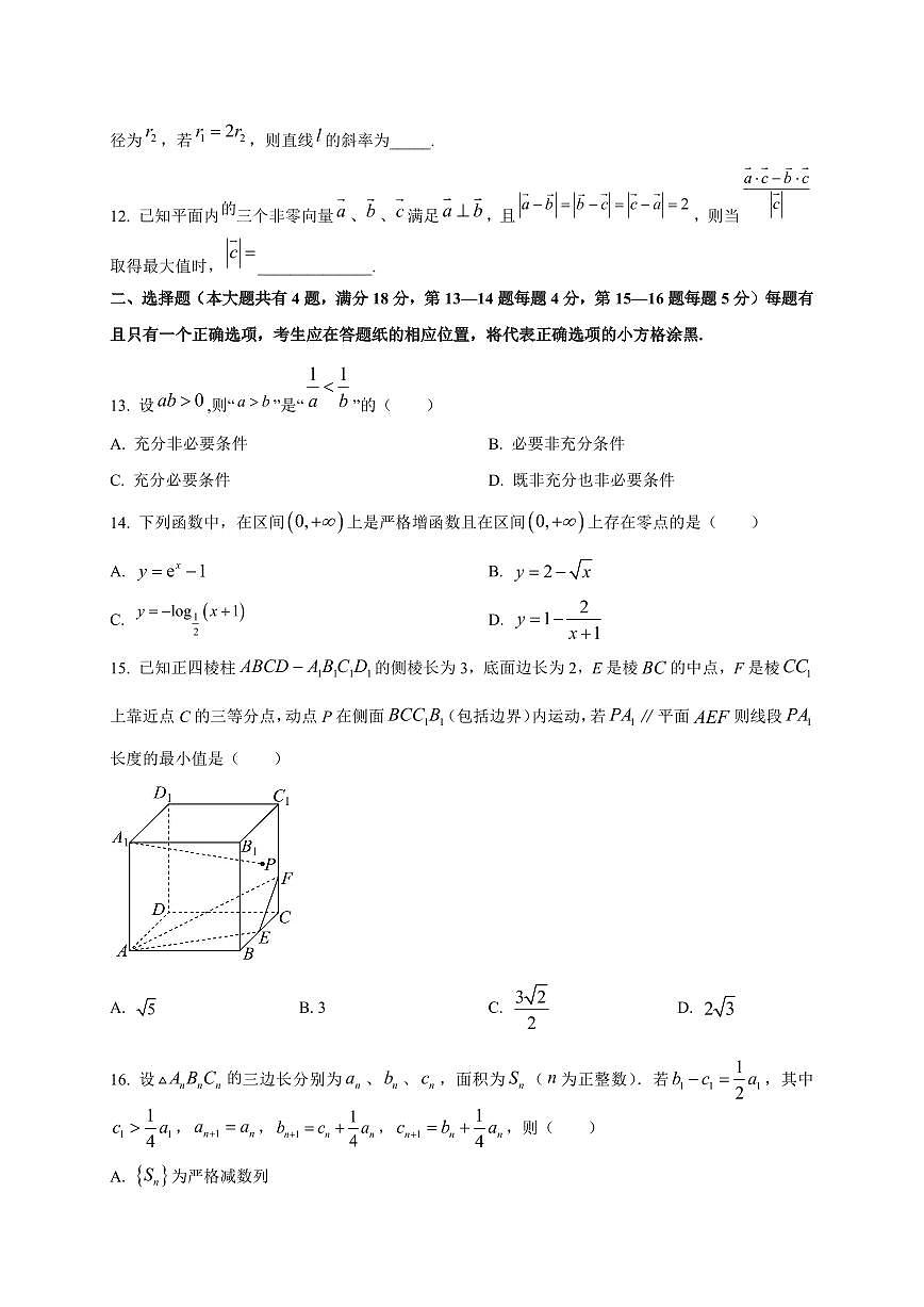2025~2026学年上海市复旦大学附属中学高三上册综合练习（9月）数学试卷【含解析】第2页