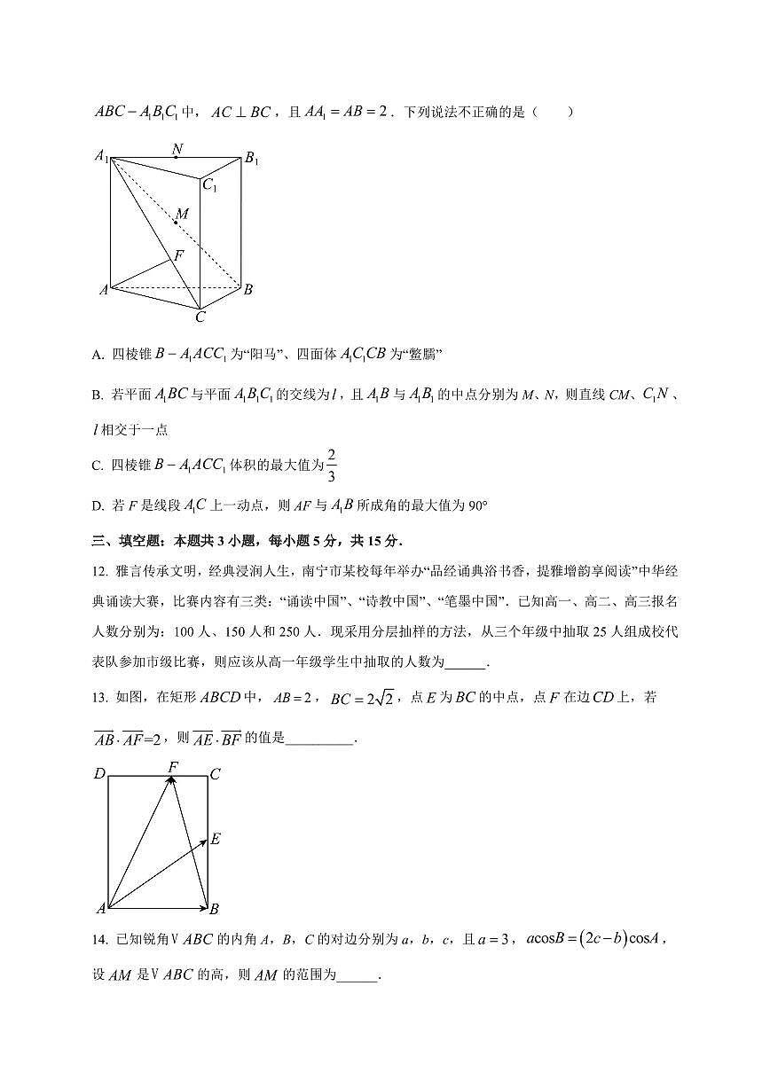 2025-2026学年重庆市西北狼教育联盟高二上学期开学学情诊断数学试题（含解析）第3页