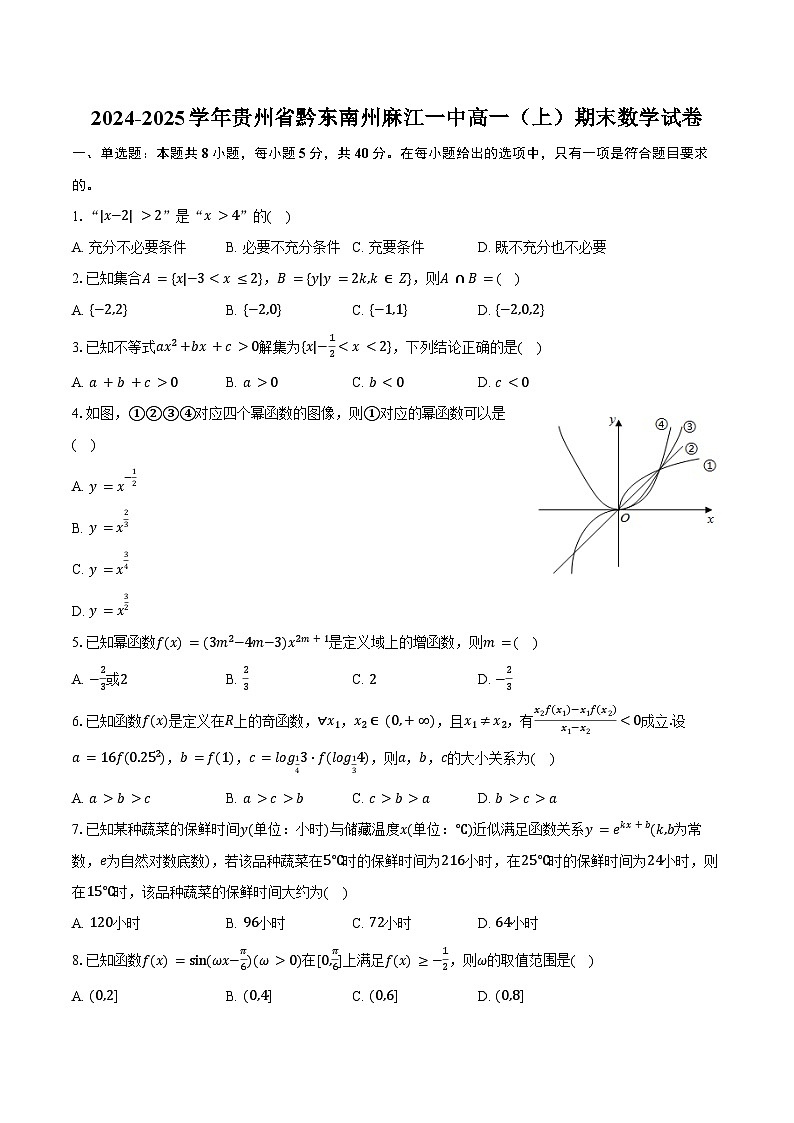 2024-2025学年贵州省黔东南州麻江一中高一（上）期末数学试卷（含解析）第1页