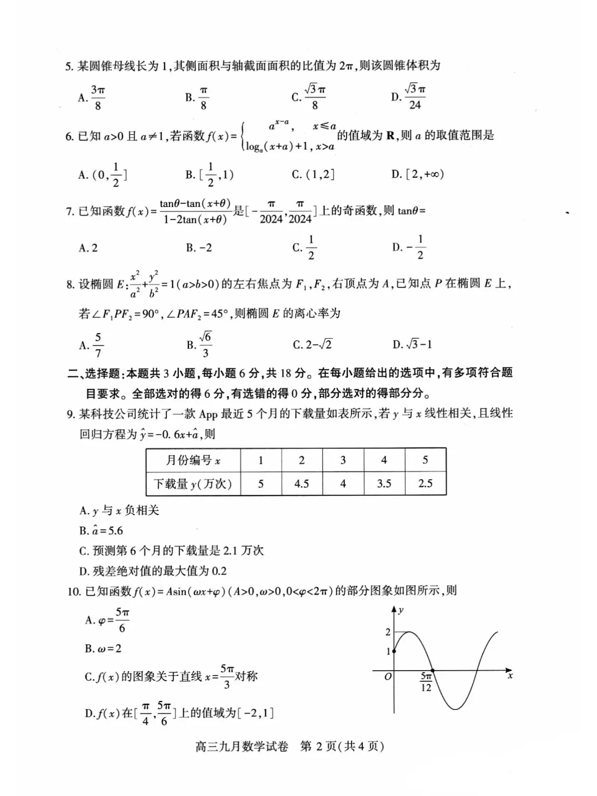 湖北省武汉市部分学校2024-2025学年高三上学期九月调研考试数学试卷第2页