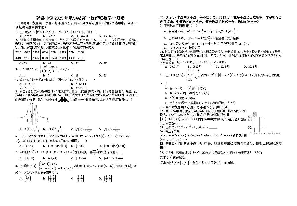 赣州市赣县中学2025年秋学期高一数学创新班十月考试卷+答案第1页
