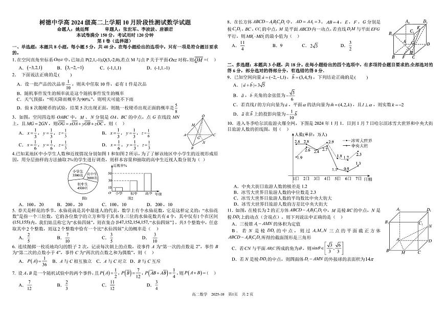 四川省成都市树德中学2025-2026学年高二上学期10月月考数学试卷（PDF版附答案）第1页