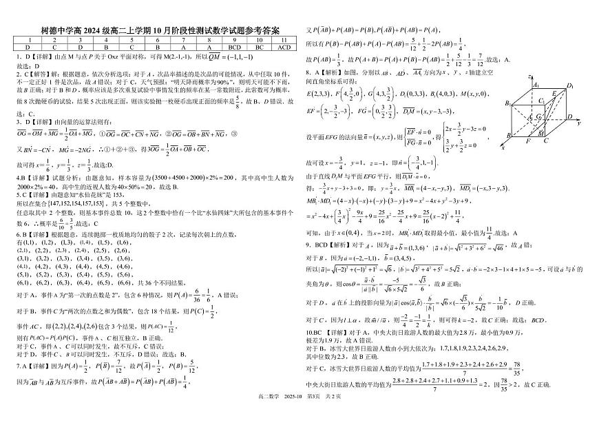四川省成都市树德中学2025-2026学年高二上学期10月月考数学试卷（PDF版附答案）第3页