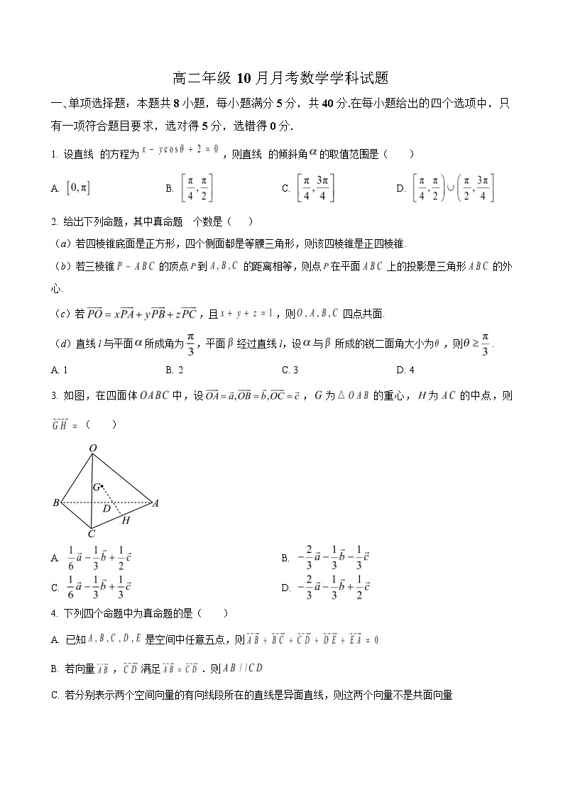 湖北省黄梅县第一中学2025-2026学年高二上学期10月月考数学试题 Word版无答案第1页