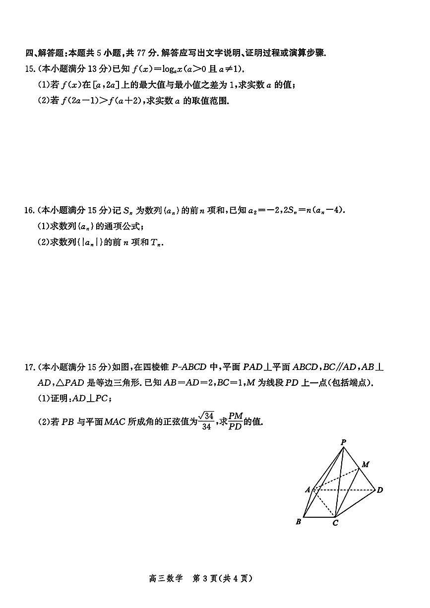 2025年河北省高三上学期10月数学试题及答案第3页