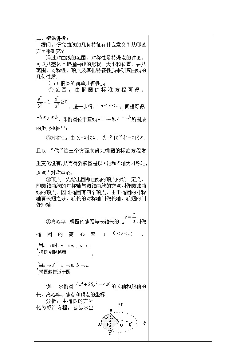 高中数学人教版新课标A选修2-1 第二章圆锥曲线与方程2.2椭圆2.2.2 椭圆的简单几何性质【教案】第2页