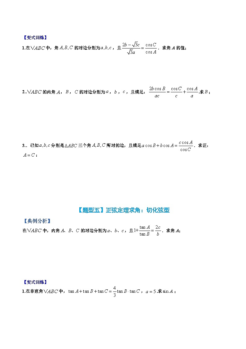（人教A版）高一数学下册期末考点归纳复习训练专题03 正余弦定理求角、边及三角形几解（原卷版）第3页
