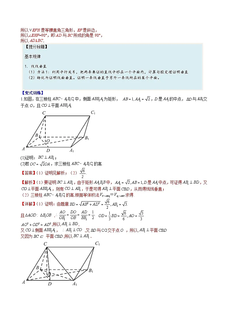 （人教A版）高一数学下册期末考点归纳复习训练专题11 立体几何垂直归类（解析版）第2页