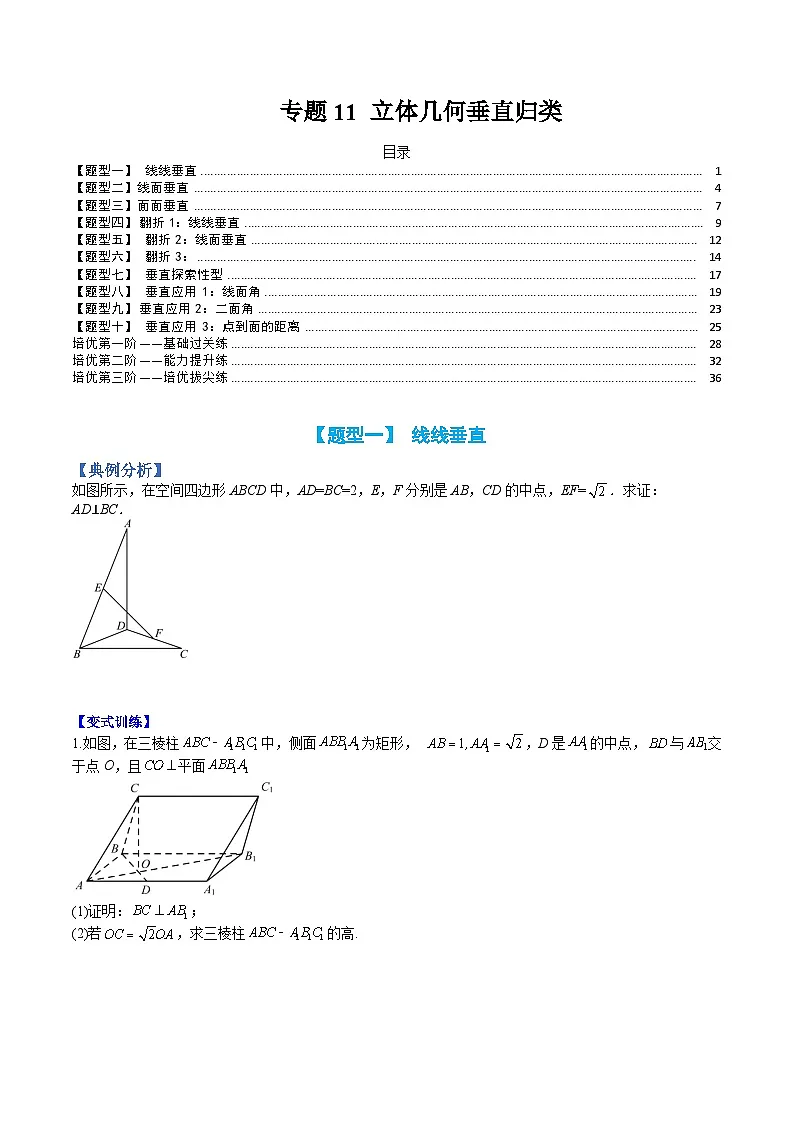 （人教A版）高一数学下册期末考点归纳复习训练专题11 立体几何垂直归类（原卷版）第1页