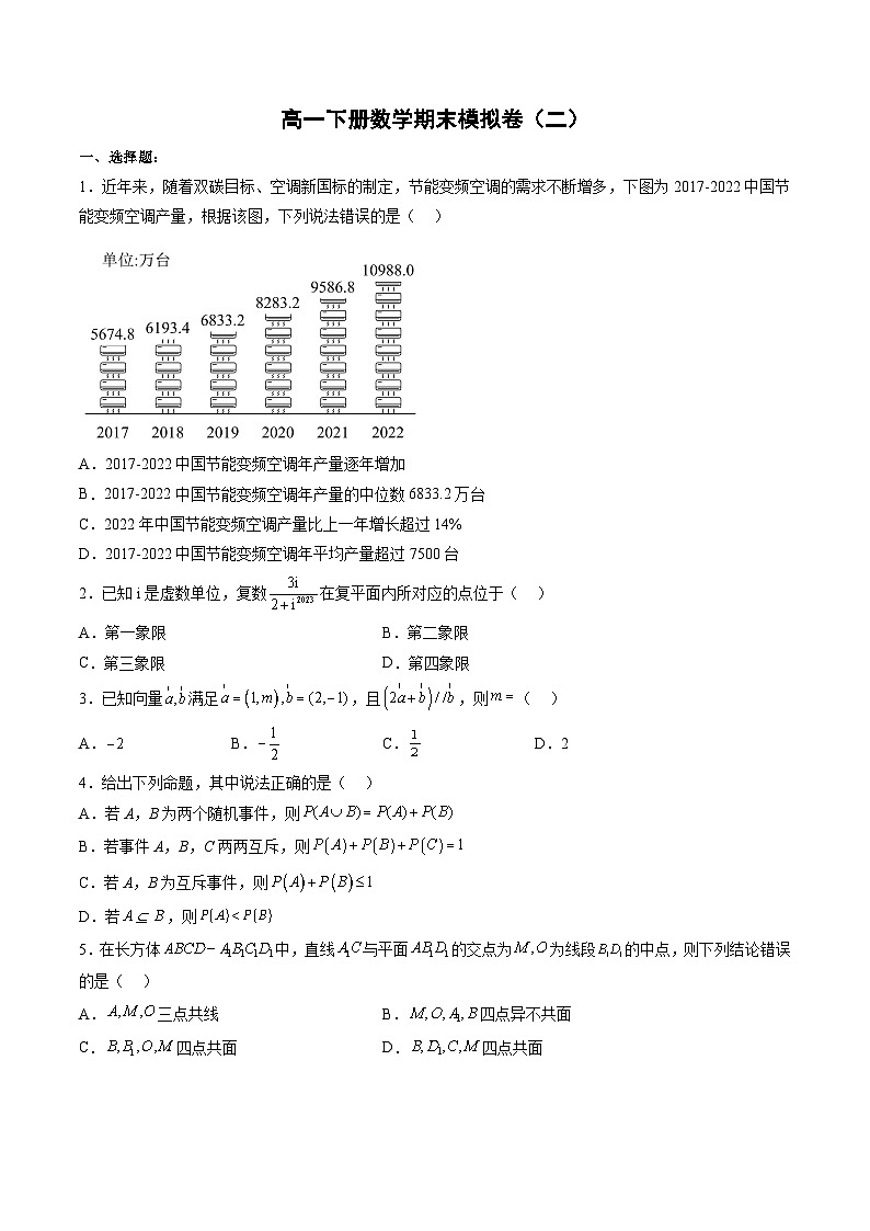 （人教A版）必修二高一数学下学期期末模拟卷（二）(原卷版)第1页