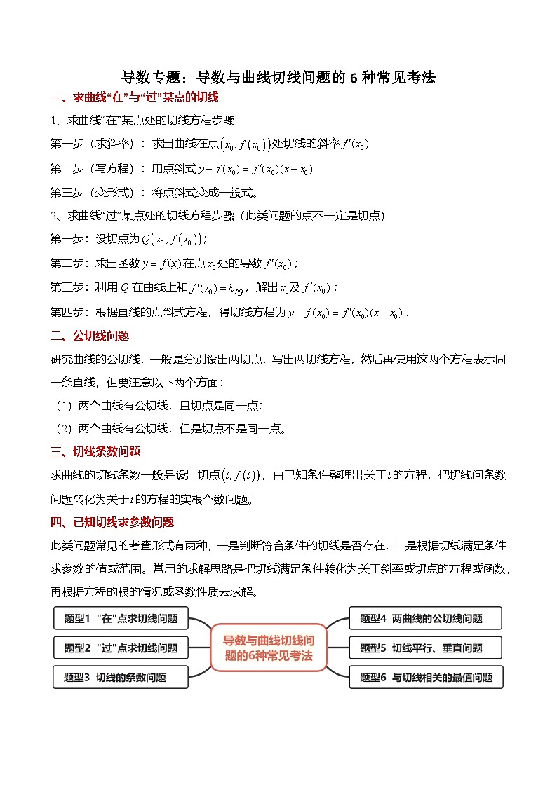 （人教A版）选择性必修二高二数学上学期期末训练 导数专题：导数与曲线切线问题的6种常见考法（解析版）第1页