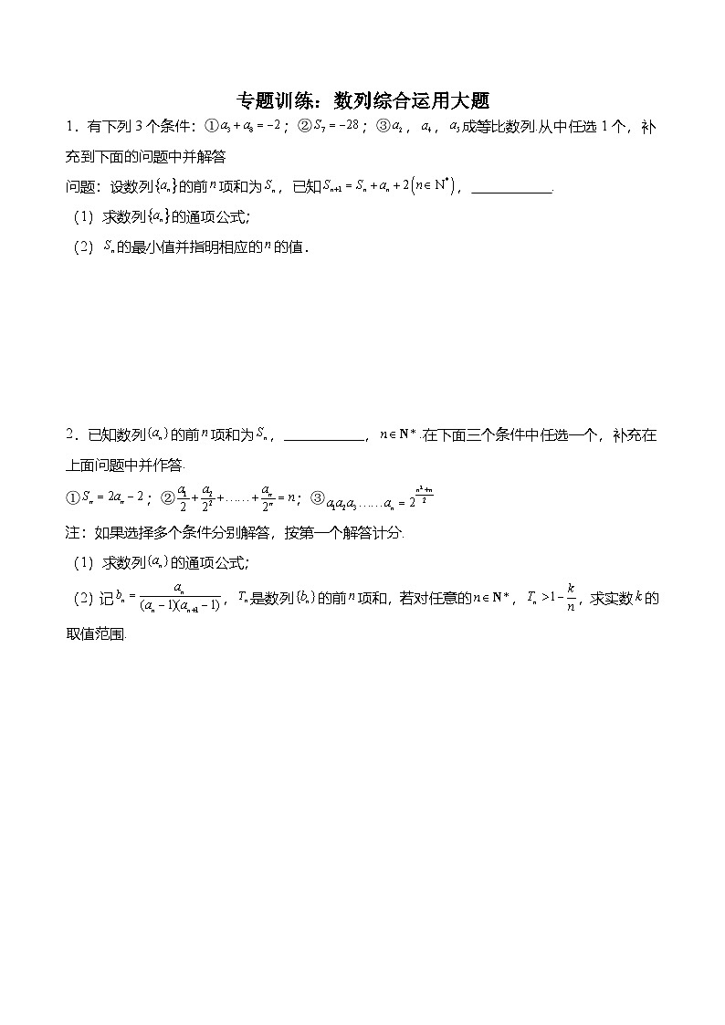 （人教A版）选择性必修二高二数学上学期期末训练 数列专题：数列综合运用大题（原卷版）第1页