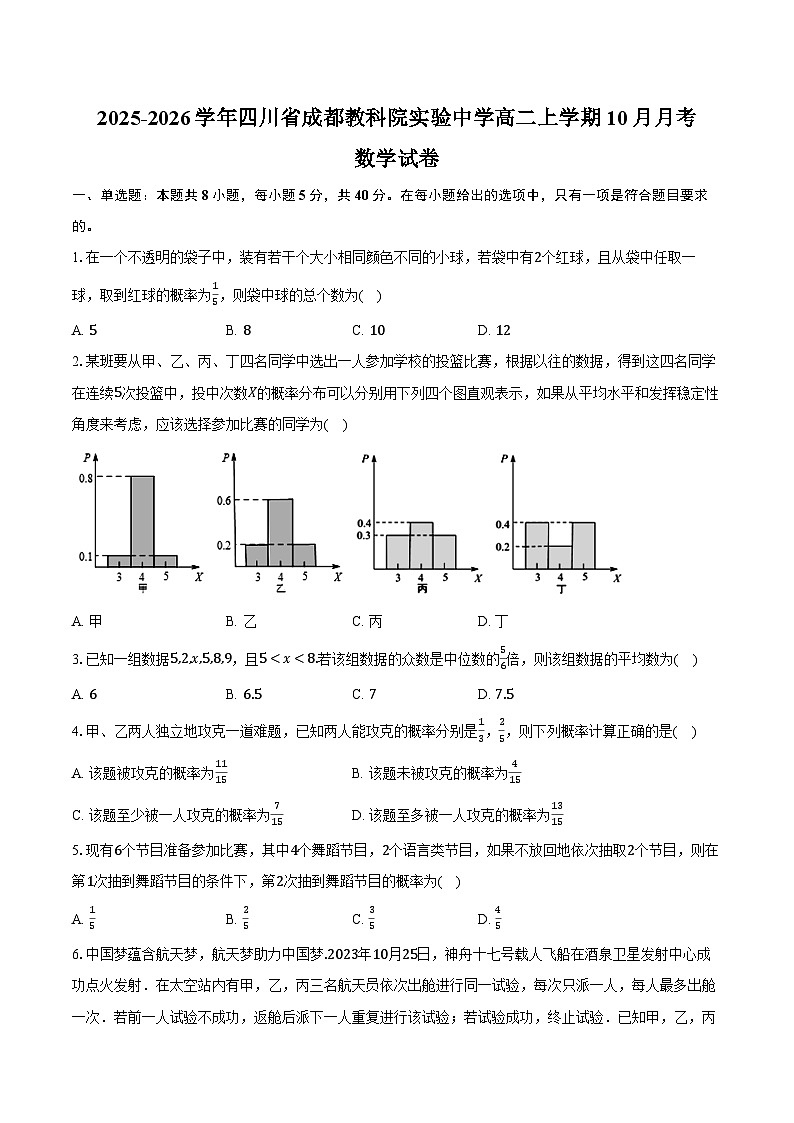 2025-2026学年四川省成都教科院实验中学高二上学期10月月考数学试卷（含答案）第1页