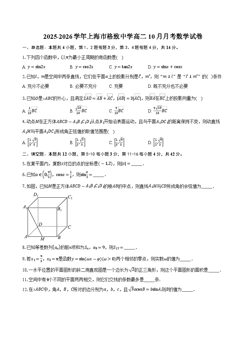 2025-2026学年上海市格致中学高二10月月考数学试卷（含答案）第1页