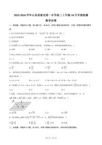 2025-2026学年山东省泰安第一中学高二上学期10月学情检测数学试卷（含答案）