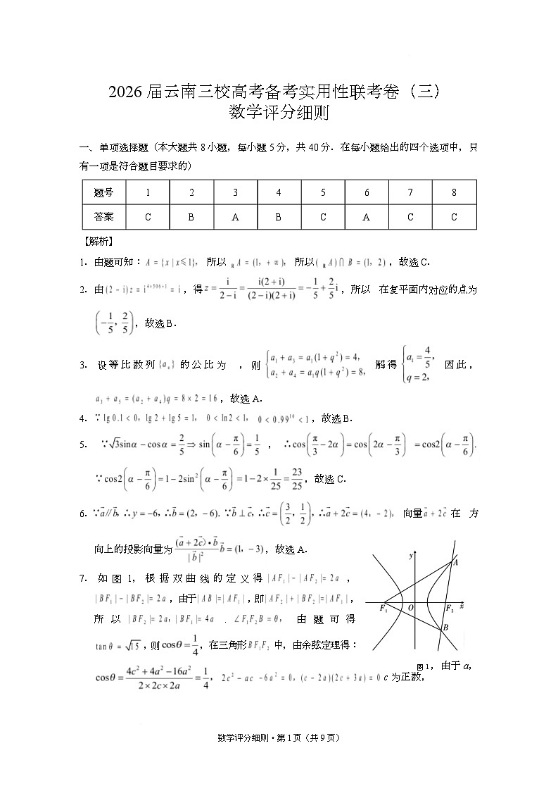 2026届云南三校高考备考实用性联考卷（三）数学-答案第1页