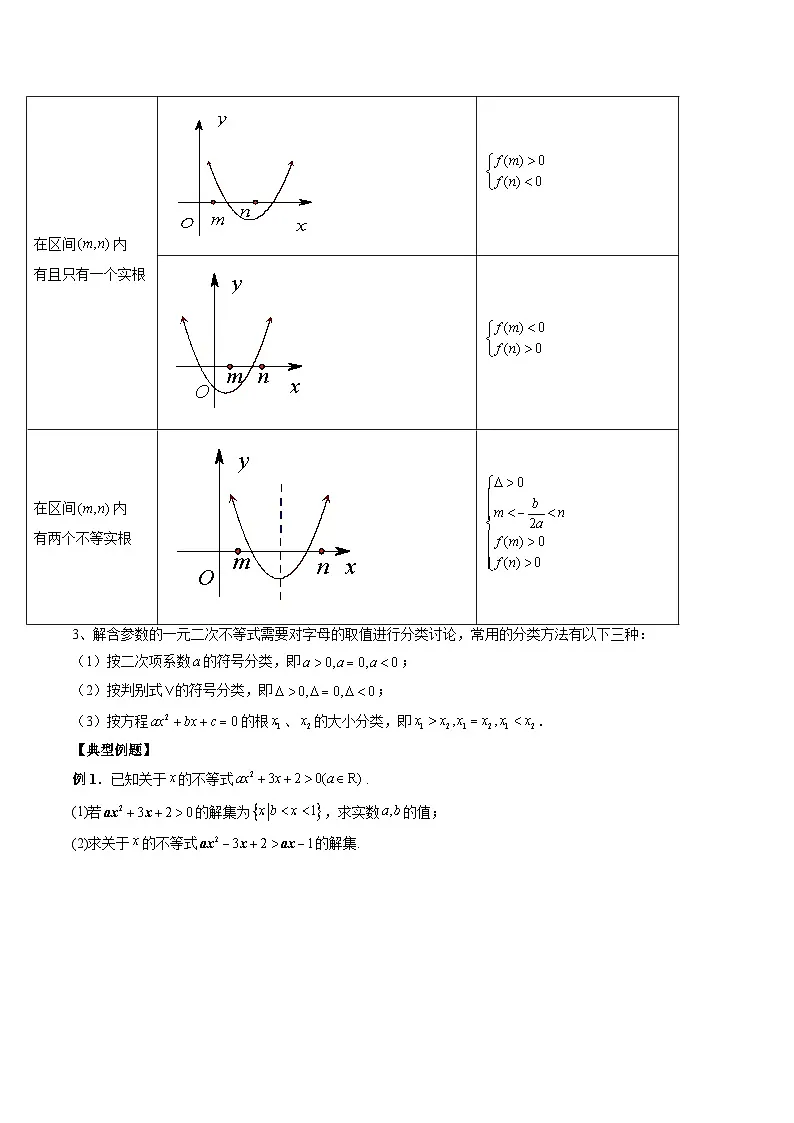 （人教A版）必修第一册高一数学上学期期末考点复习训练专题09 二次函数根的分布问题、含参数一元二次不等式（原卷版）第3页