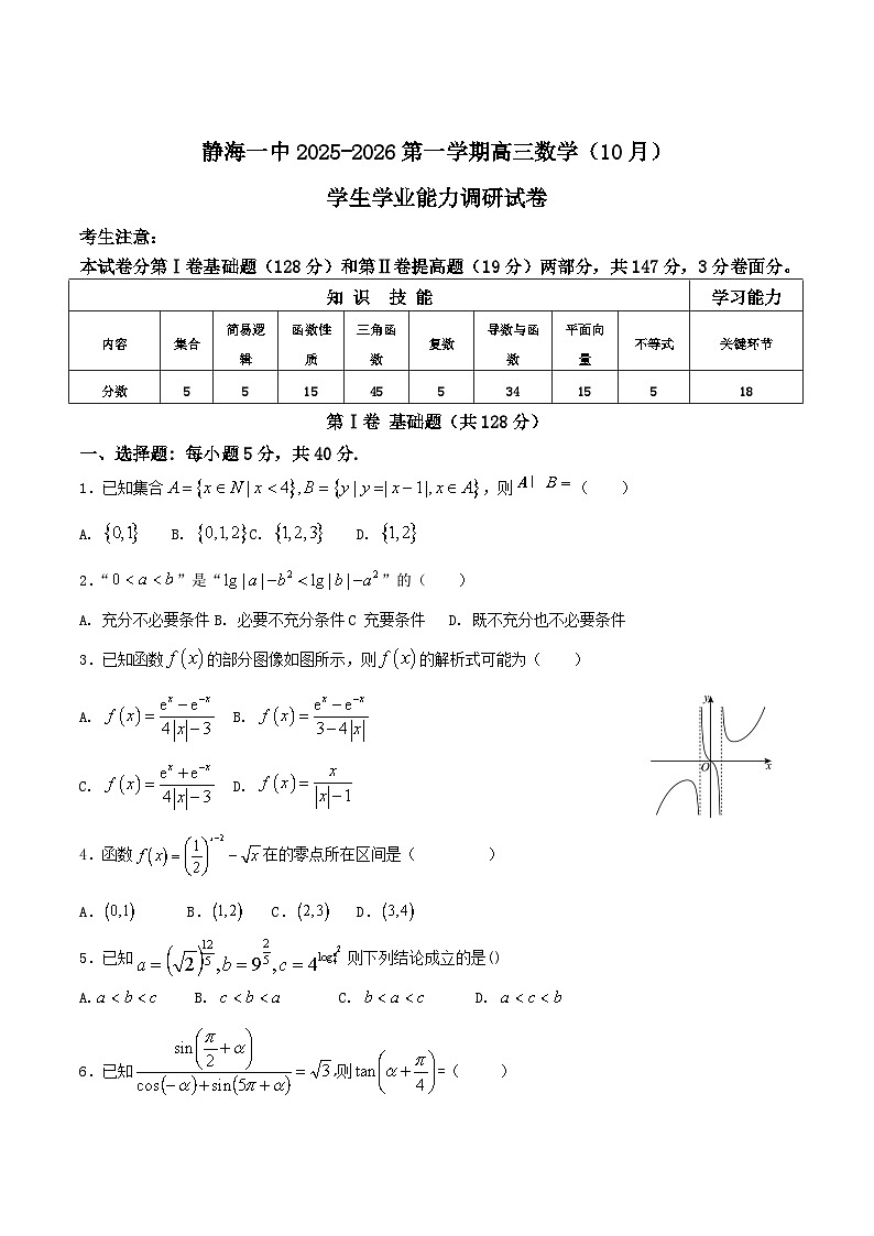 天津市静海区第一中学2026届高三上学期10月月考数学试题（Word版附解析）第1页