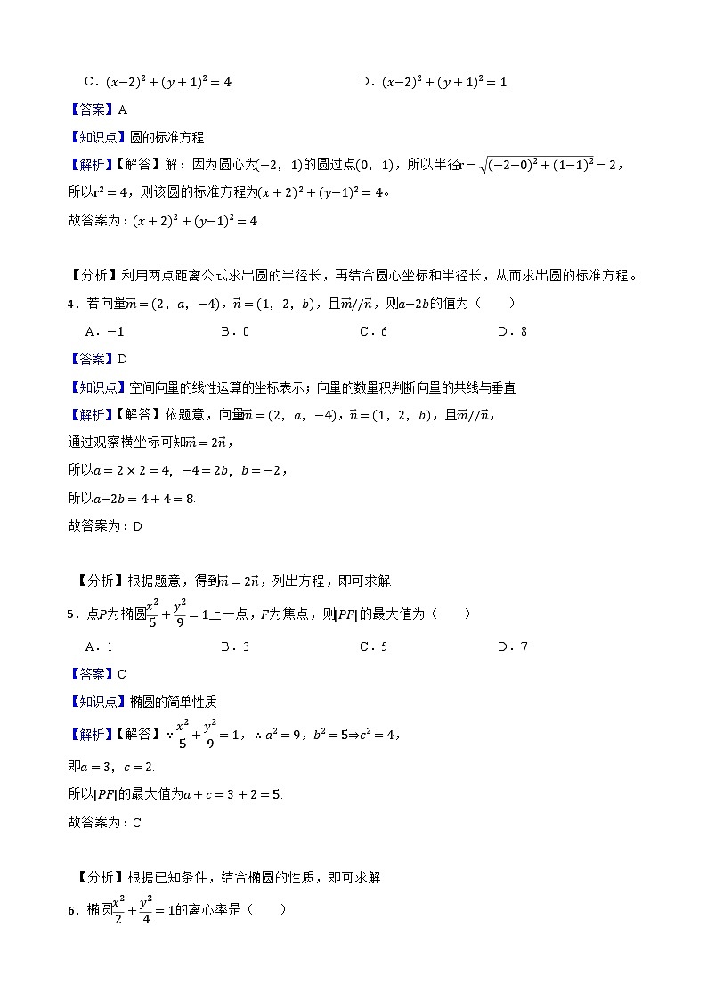 福建省福州市2024-2025学年高二上学期期中模拟数学试卷试题及答案第2页