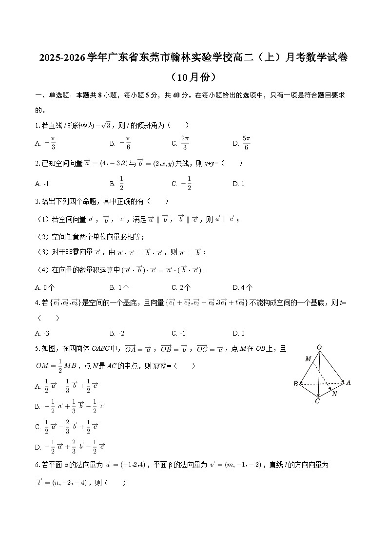 2025-2026学年广东省东莞市翰林实验学校高二（上）月考数学试卷（10月份）-自定义类型第1页