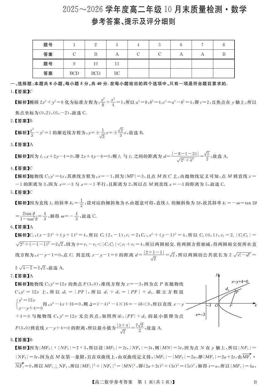河南省部分重点中学2025-2026学年高二上学期10月末质量检测数学试卷及答案第3页