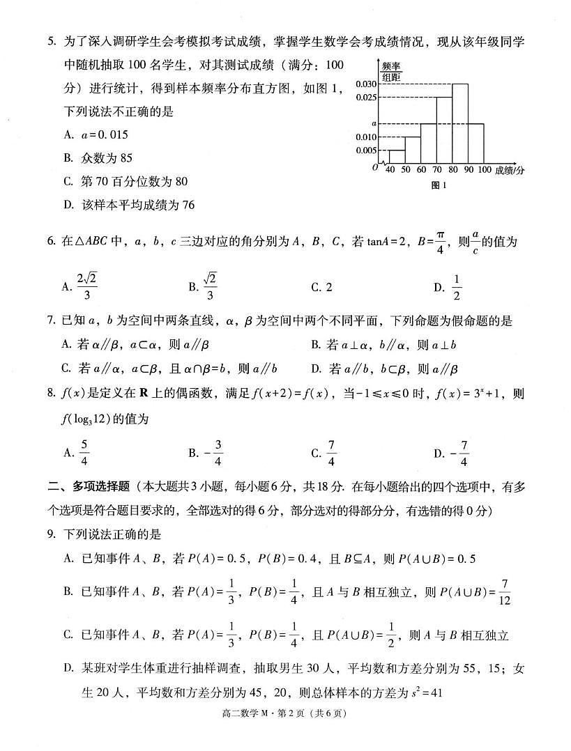 云南省“美美与共”民族中学联盟2025-2026学年高二上学期联考（一）数学试卷第2页