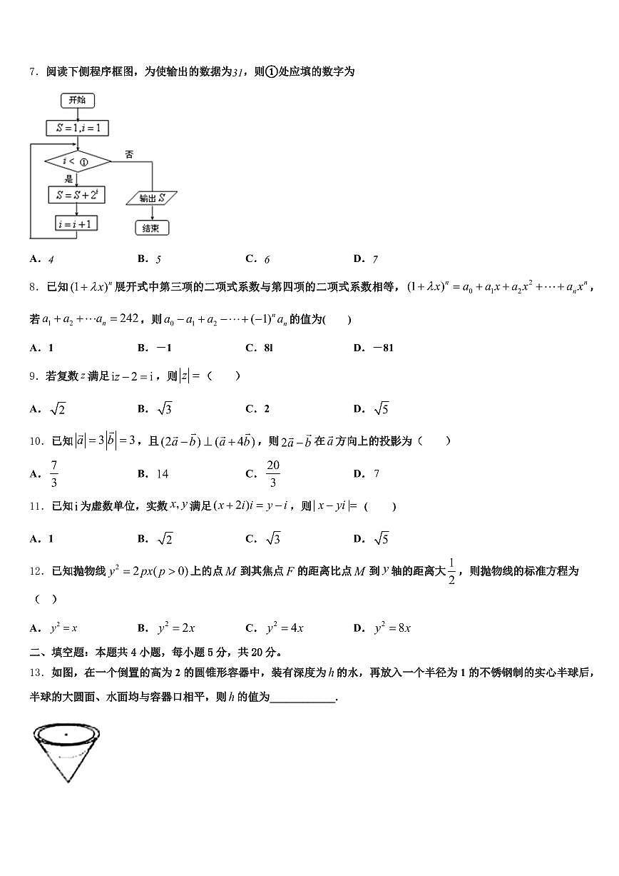 2024-2025学年福建省泉州市洛江区高三第二次诊断性检测数学试卷含解析第2页