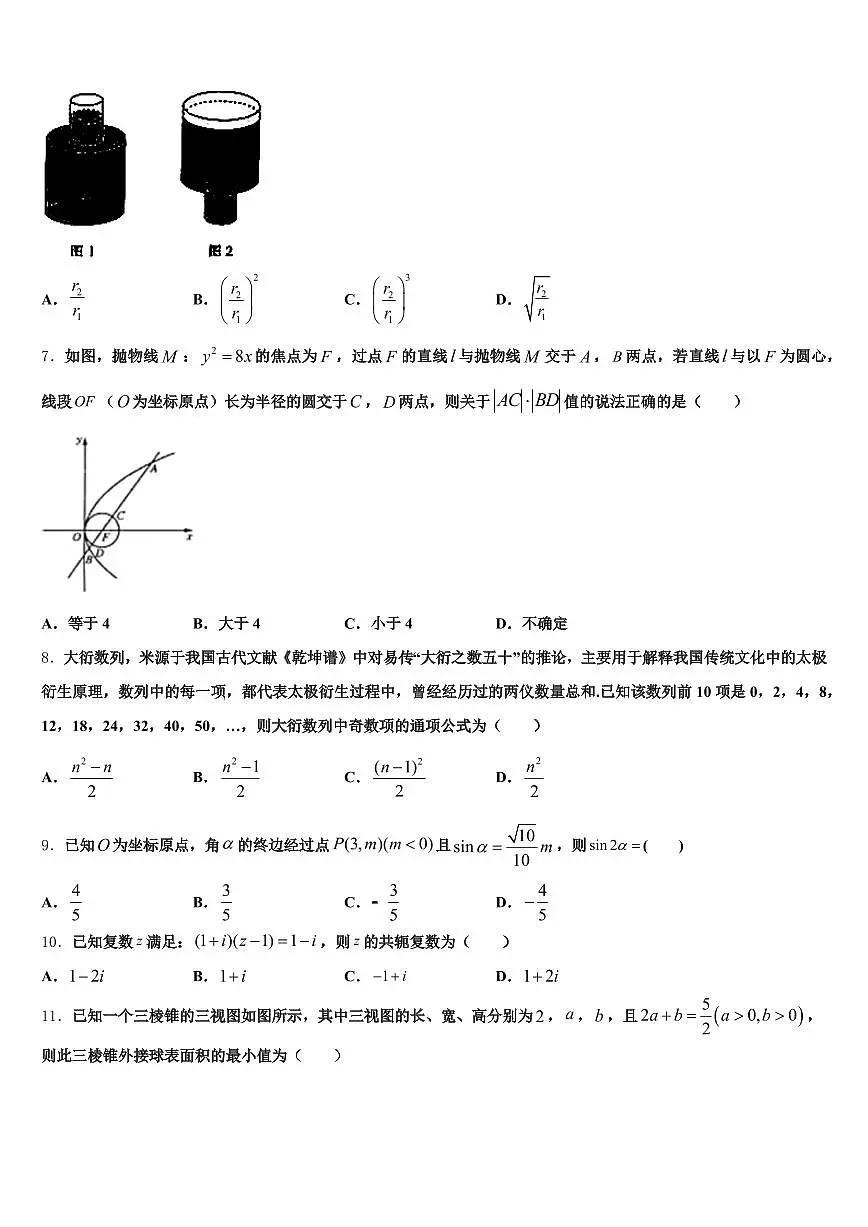 2024-2025学年陕西省渭南市临渭区高三第二次调研数学试卷含解析第2页