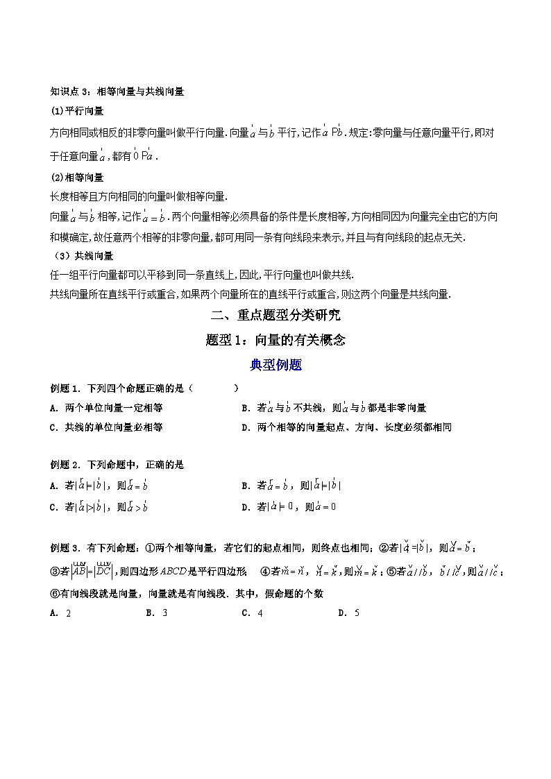 （人教A版）必修第二册高一数学下学期同步精讲精练6.1 平面向量的概念 (精讲）（原卷版）第3页