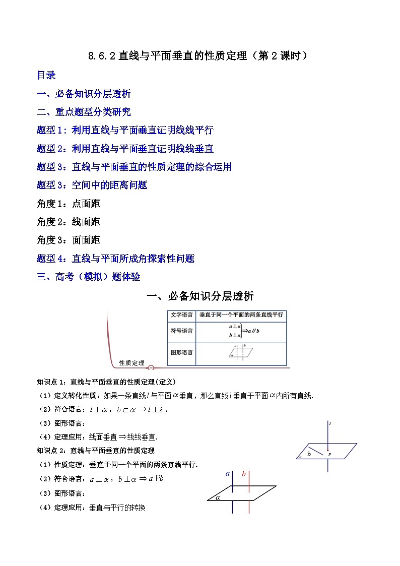 （人教A版）必修第二册高一数学下学期同步精讲精练8.6.2直线与平面垂直的性质定理 （第2课时） （精讲）（解析版）第1页