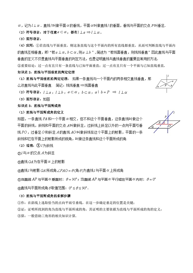 （人教A版）必修第二册高一数学下学期同步精讲精练8.6.2直线与平面垂直的判定定理（第1课时）（精讲）（原卷版）第2页