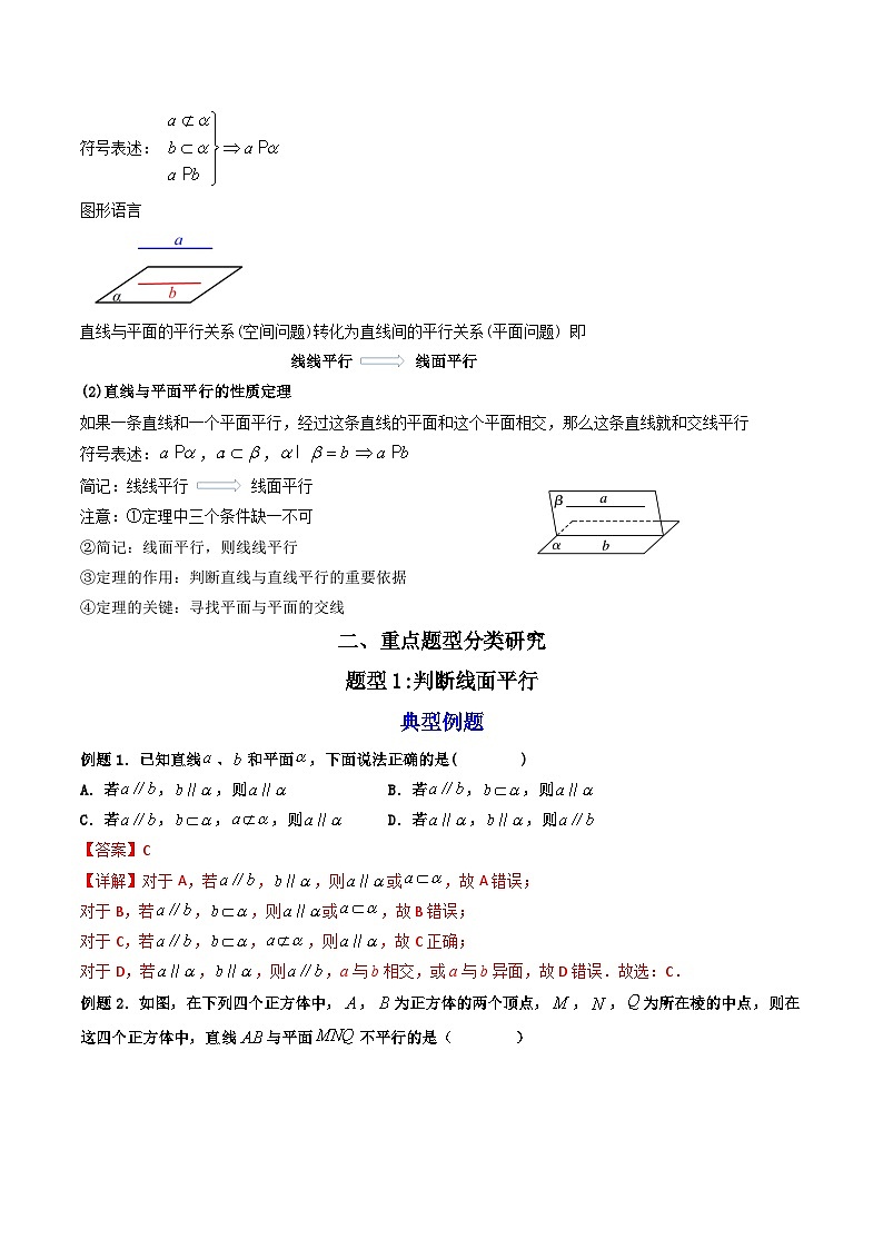 （人教A版）必修第二册高一数学下学期同步精讲精练8.5.2 直线与平面平行  （精讲）（解析版）第2页