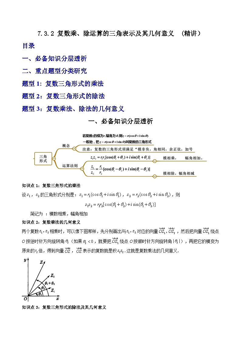 （人教A版）必修第二册高一数学下学期同步精讲精练7.3.2 复数乘、除运算的三角表示及其几何意义 (精讲）（解析版）第1页